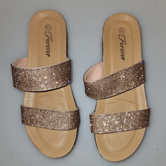 Bedazzled Platform Sandles Size 6 1/2 Forever Tan and Gold - Picture 4 of 9